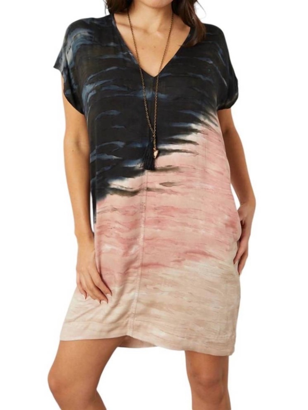 River + Sky Tie Dye V-Neck Dress in Chocolates Brown and Cream NWT - Picture 7 of 9